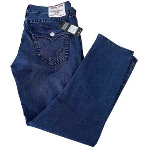 True Religion Big T Flap Men's 36x32 Geno Relaxed Slim‎ Jeans Red Stitch Stretch